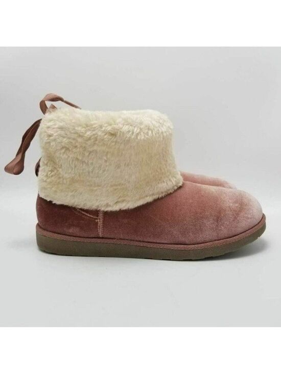 Arizona Jean Company Shoes - Arizona Pink Velvet Faux Fur Lined Winter Boots With Bow Tie Size 11